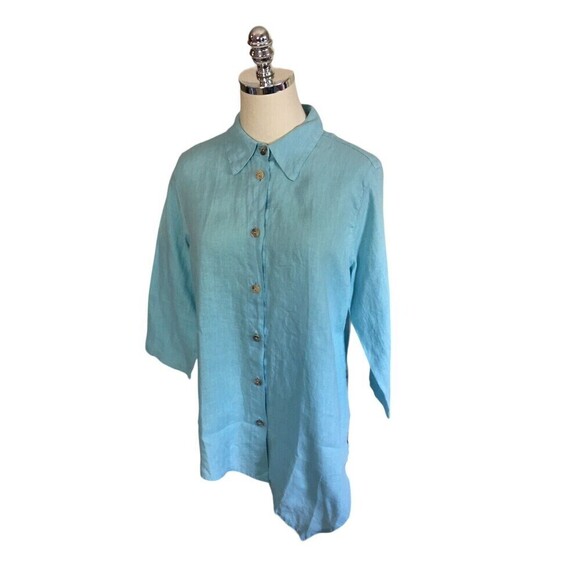 Click Color Me Cotton Top Women's Size Medium Light Blue Button Up 3/4 Sleeve - Picture 2 of 9